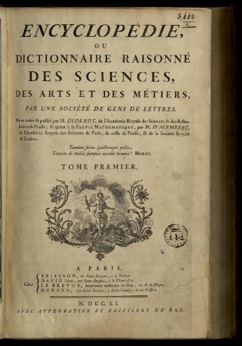 L'Encyclopédie. Volume 01. Texte : A-AZ