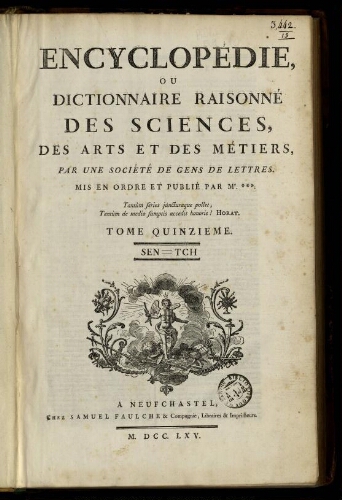 L'Encyclopédie. Volume 15. Texte : SEN-TCH
