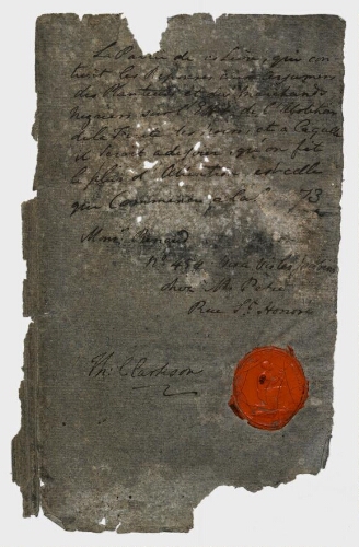 Extrait de l'Essai sur les désavantages politiques de la traite des Negres. En deux parties de Thomas Clarkson (Neuchâtel, 1789) et note manuscrite de Thomas Clarkson