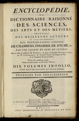 L'Encyclopédie. Prospectus.