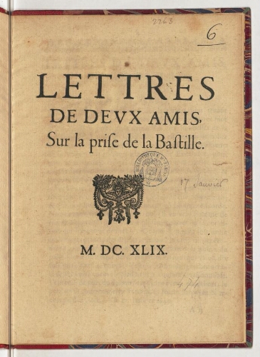 Lettres de deux amis, sur la prise de la Bastille.