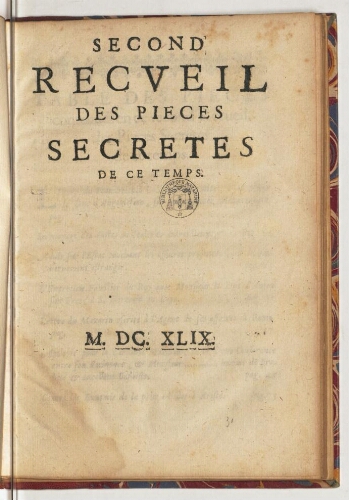 Second recueil des pieces secretes de ce temps.